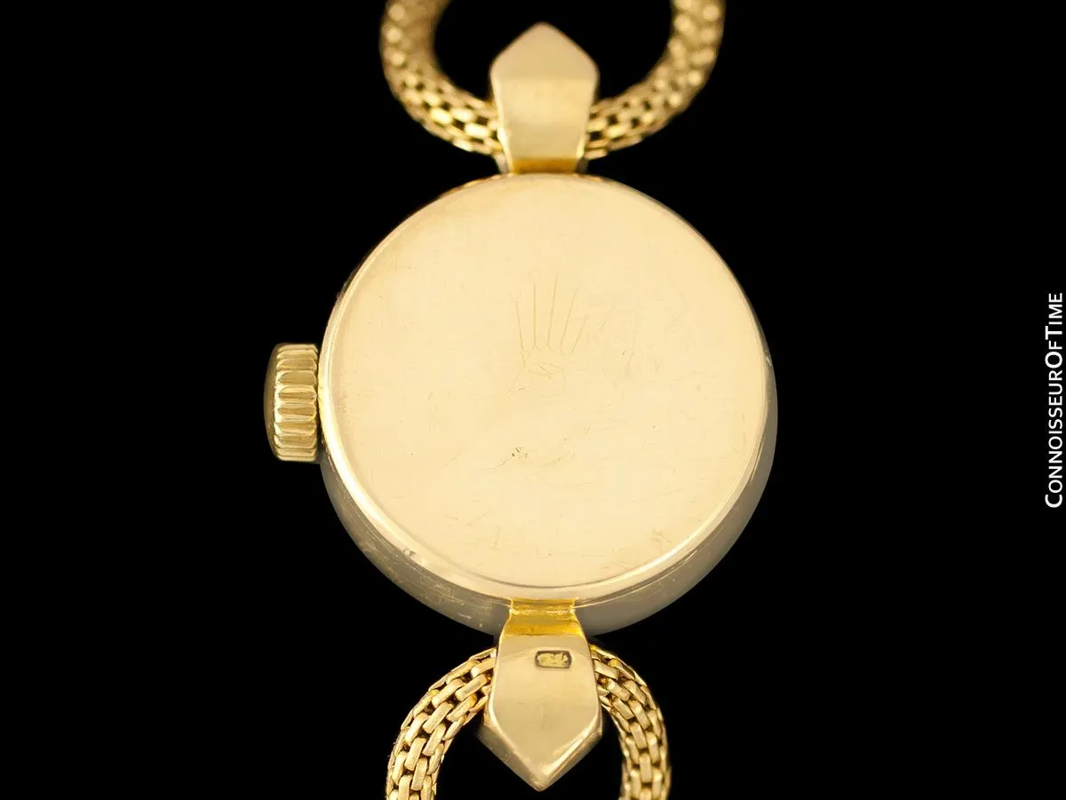 c. 1957 Rolex Orchid Ladies Vintage Watch, 18K Gold - Rare & Beautiful Crown Design