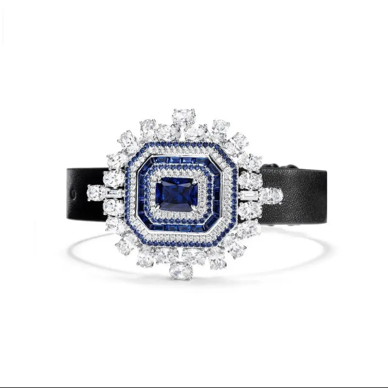 Vintage Belt Sapphire Bracelet Silver for Women Fine Jewelry